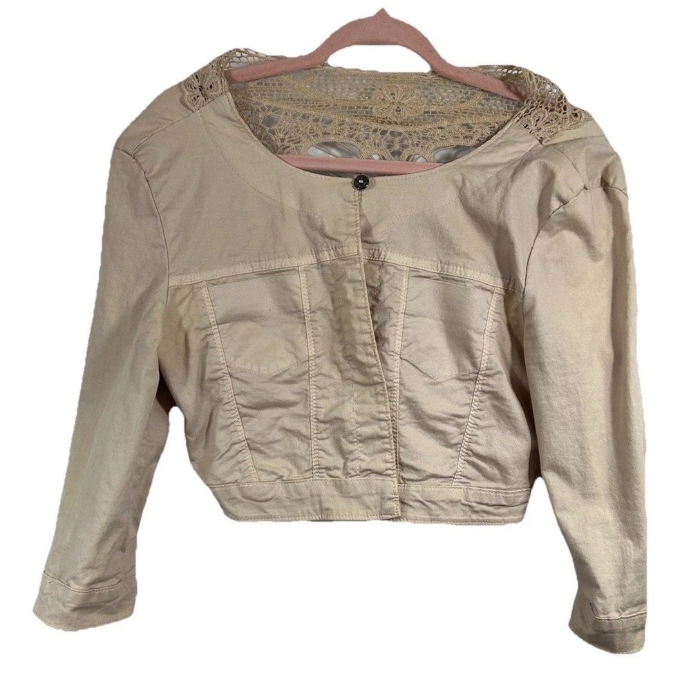 RINASCIMENTO Italy Pink Cropped Jacket Lace Crochet Back Croppedโ S Coquette Y2K